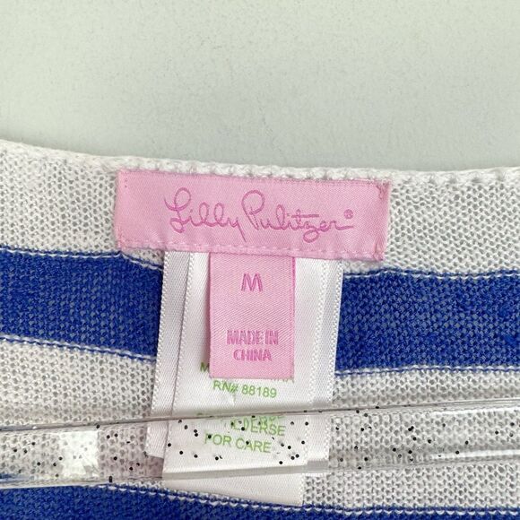 LILLY PULITZER | Camilla Linen Blue & White Striped Sweater Women’s Size Medium - Picture 9 of 13